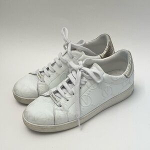 SALE! Valentino Leather White And Silver Logo Embossed Women's Sneakers Size 8.5